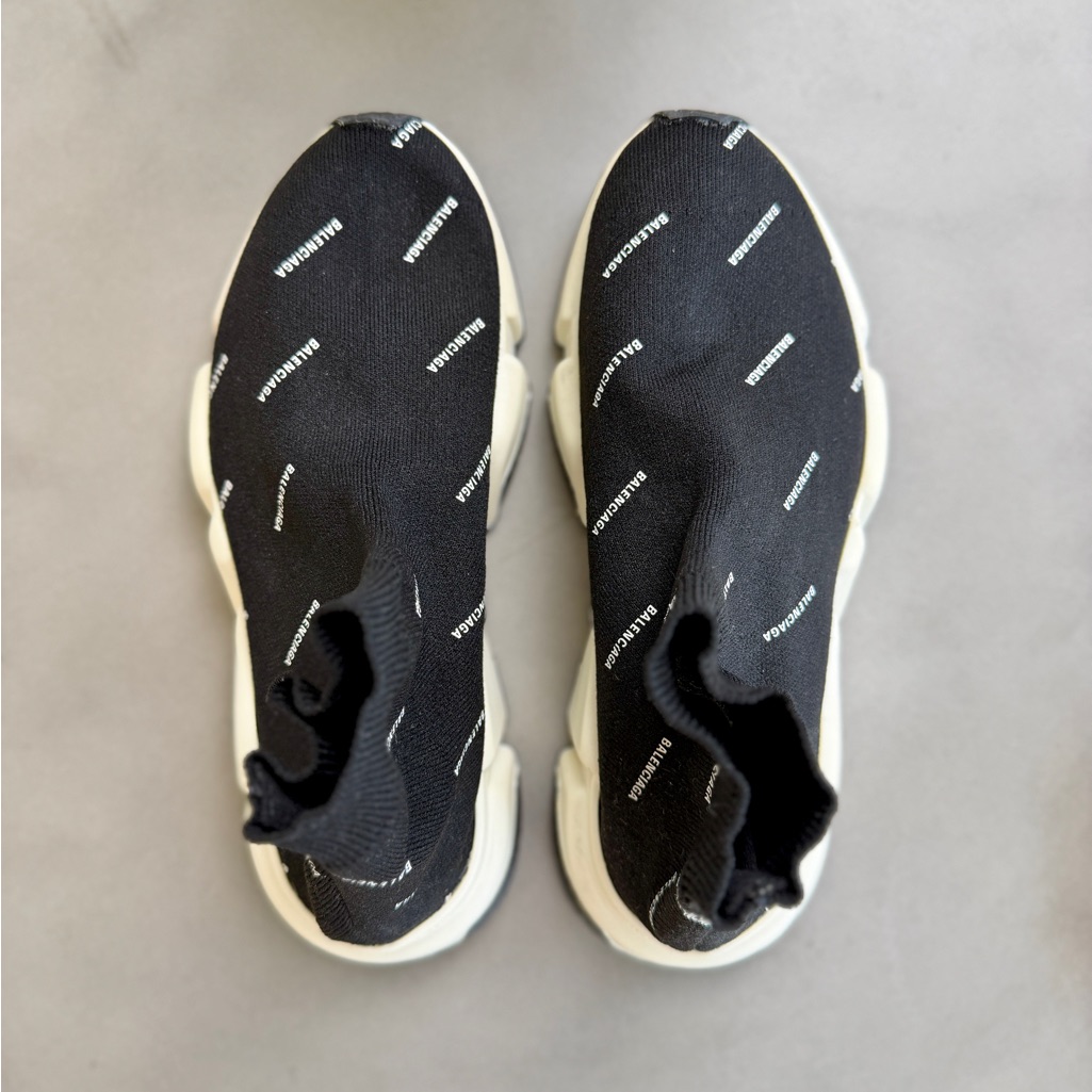 Balenciaga Speed Trainer Logo Sock Sneakers Black White Size 37